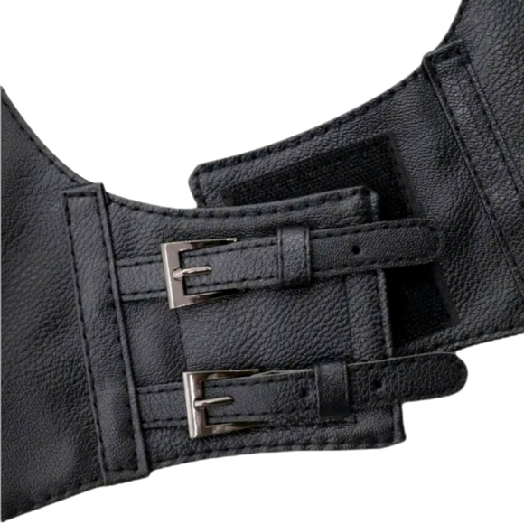 Womens Corset black vegan leather harness buckle suspenders steampunk waist belt - Picture 5 of 17